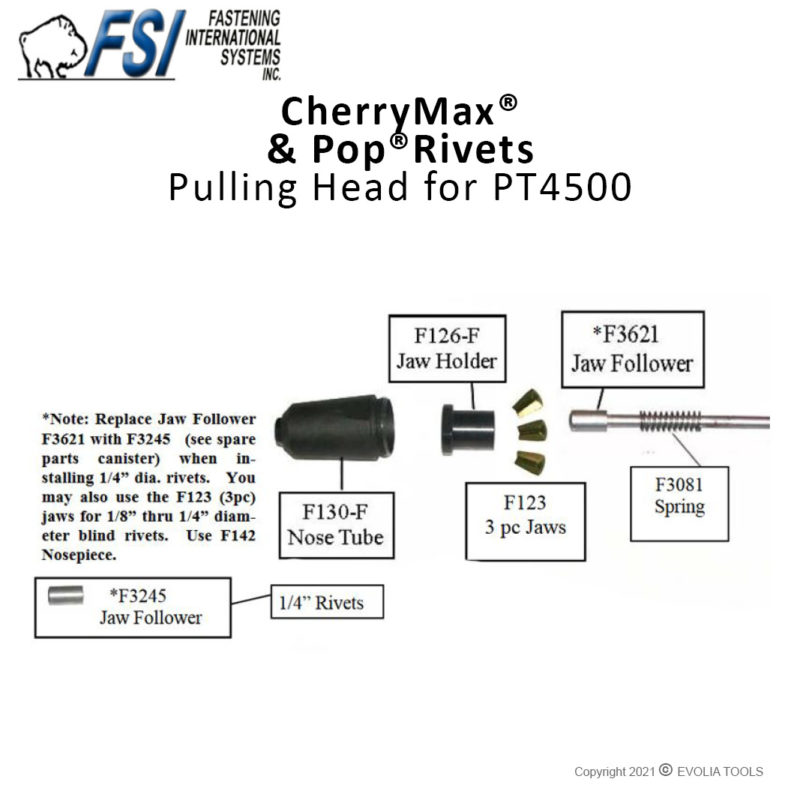 CherryMax & Pop Rivets Pulling Head for PT4500 FSI Tools